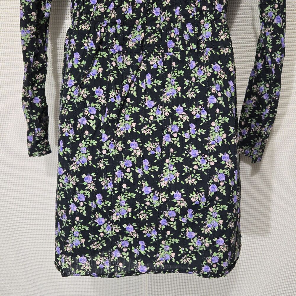 Zara Dress Womens Small Black Purple Floral Mini Long Sleeve Cotton - Picture 6 of 10
